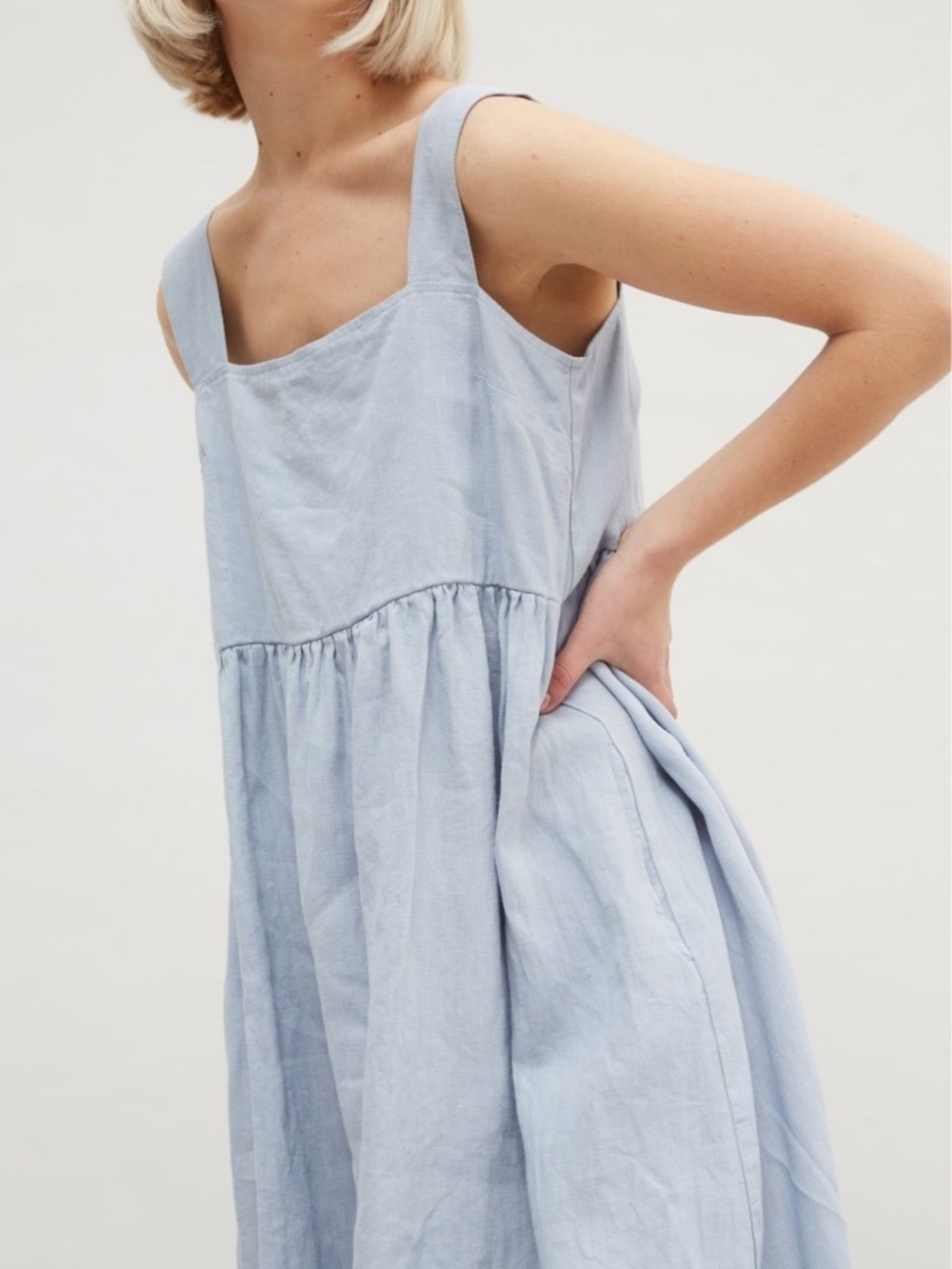 Summer Dusty Blue Linen Dress by Linenfox | Size XS